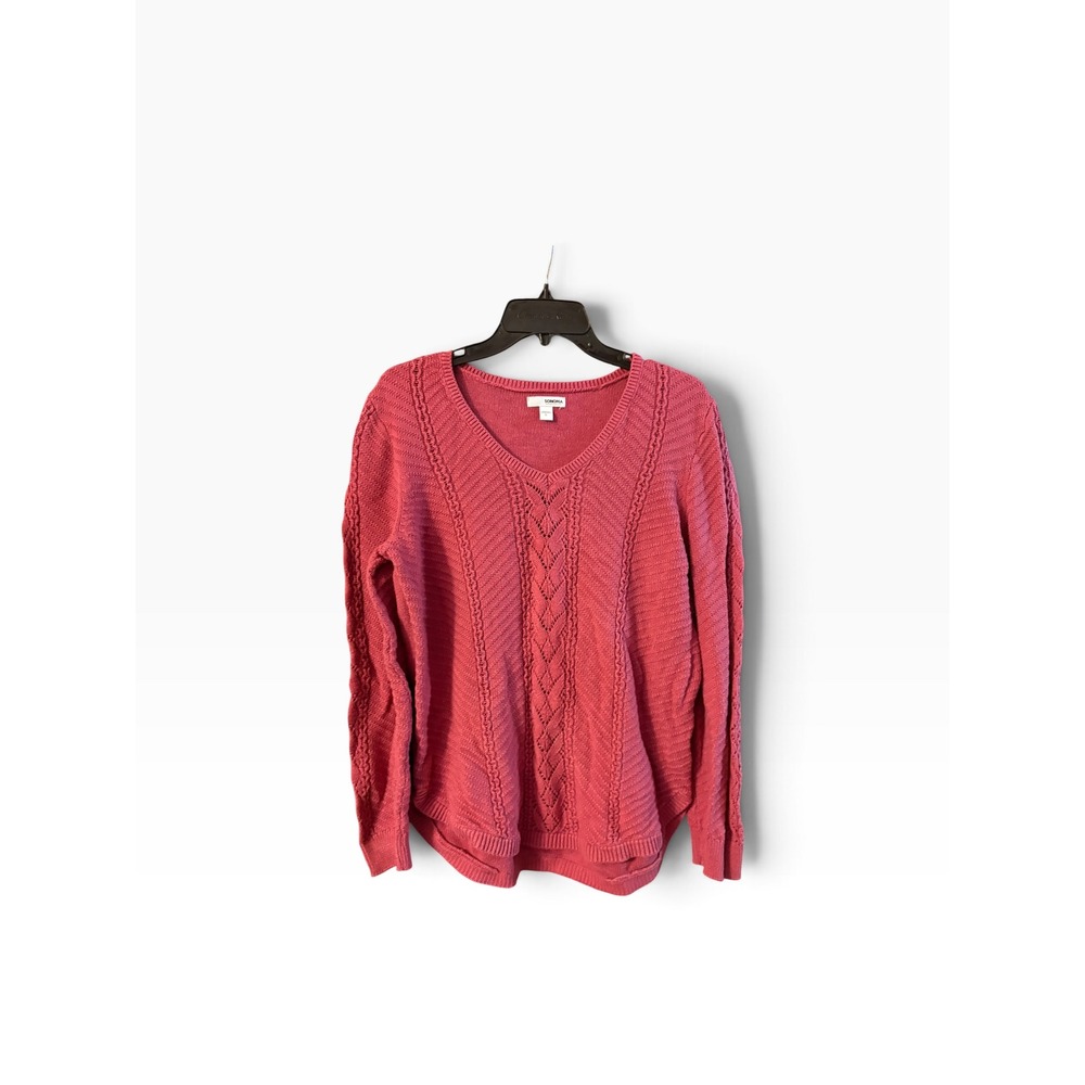 Sonoma Goods For Life Womens V-Neck Cable Knit Sweater Raspberry Pink Large